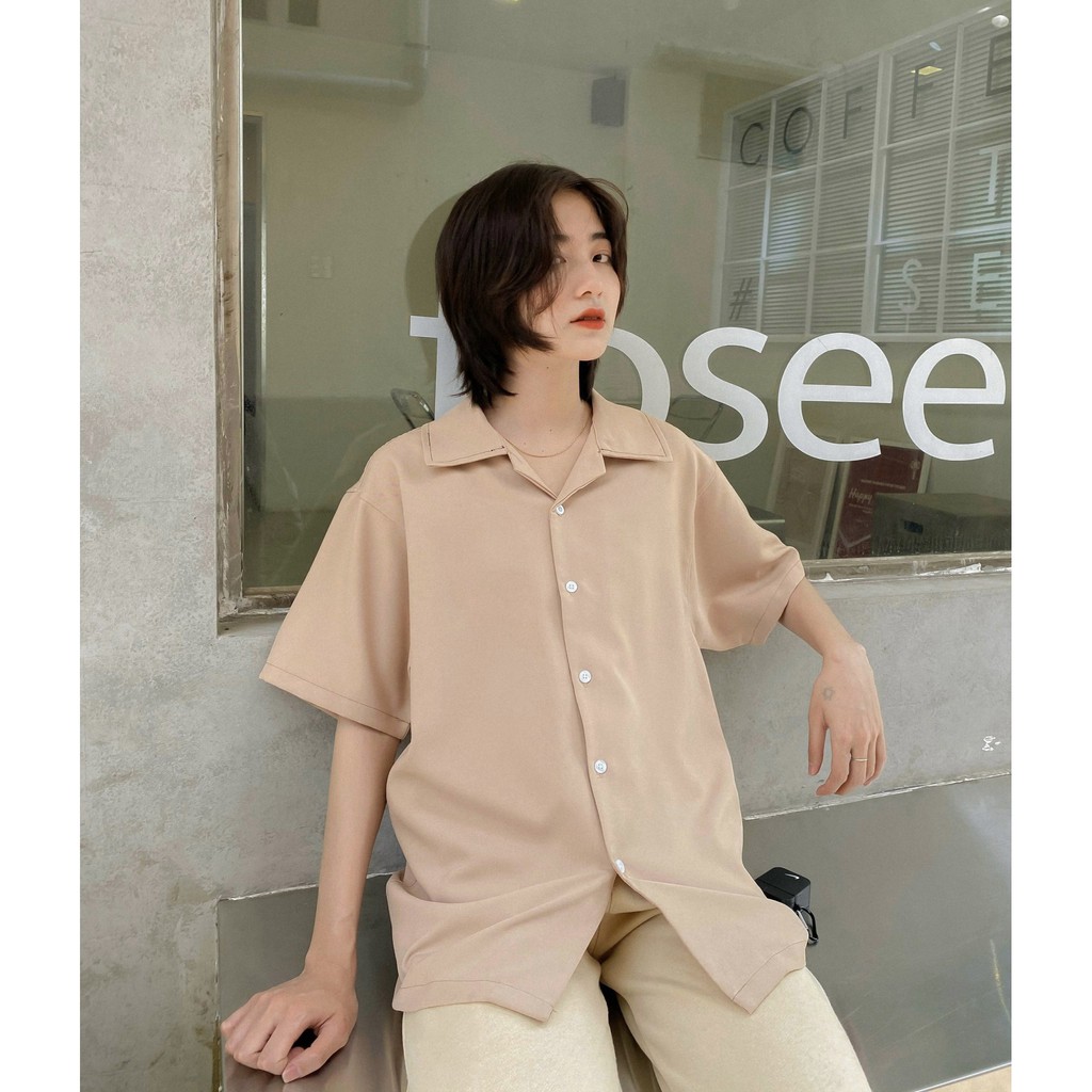 Áo Sơ Mi Ngắn Tay Nam Nữ Phom Rộng FVNXY Màu Kem Tối Giản | BigBuy360 - bigbuy360.vn