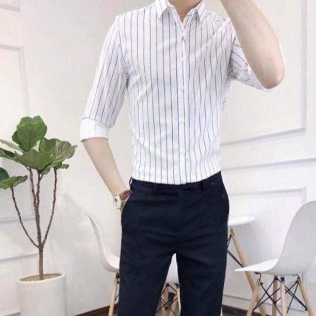 Áo Sơ Mi Nam, Sơ Mi Kẻ Sọc Hàn Quốc Chất Đẹp Mẫu Mới 2019