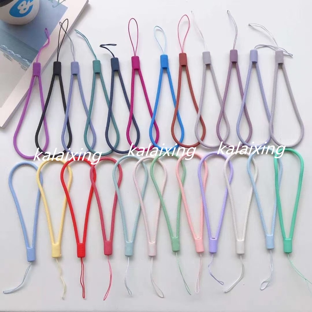 Dây đeo xỏ tay móc điện thoại bằng silicon màu trơn 20 màu pastel tùy chọn