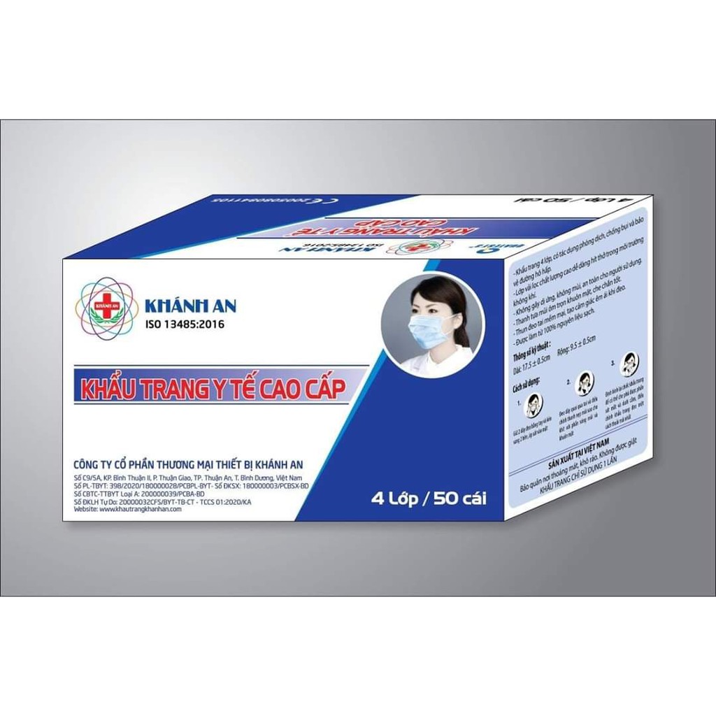 HỘP TẶNG 5 CÁI - SỈ 10 HỘP, HỘP KHẨU TRANG KHÁNH AN 4 LỚP KHÁNG KHUẨN LOẠI 2 MÀU XANH