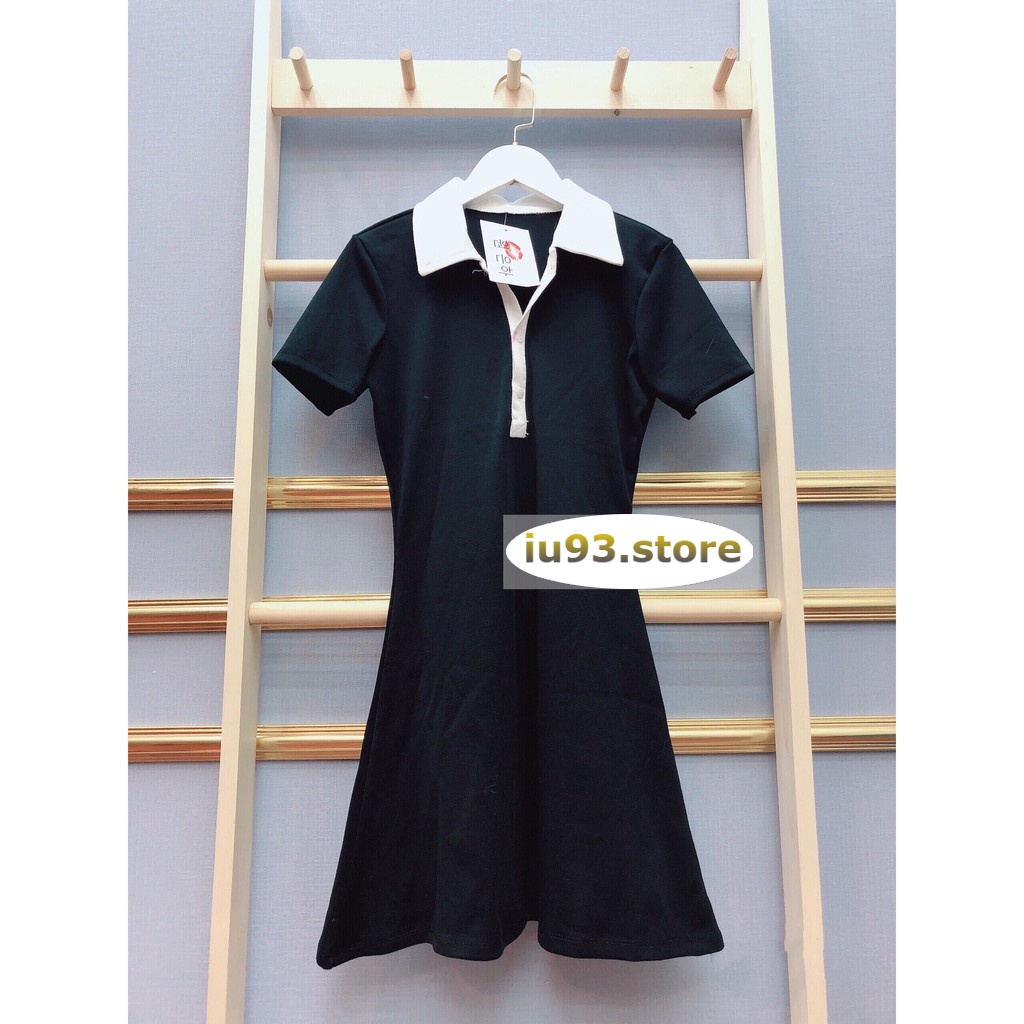 {SP mới - sẵn} -  Đầm Polo Nữ Đen Xòe Dáng Ôm 💎 Váy Polo Nữ Cổ Phối Trắng Chất Borip Dáng Chữ A Ngắn Body 💎 - iu93.sto | BigBuy360 - bigbuy360.vn