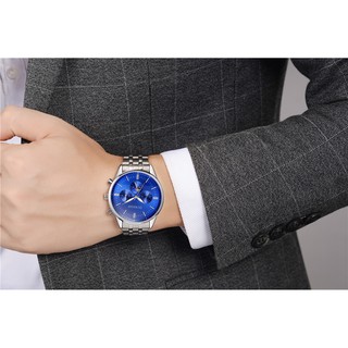Đồng Hồ Nam OUKESHI Doanh Nhân Dây Thép Không Gỉ Cao Cấp_Tặng Hộp Và Pin