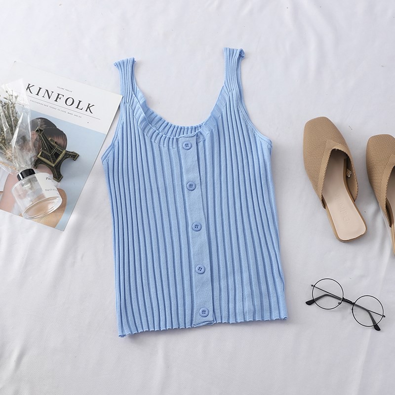 Áo Tank Top dệt kim phối nút nữ tính