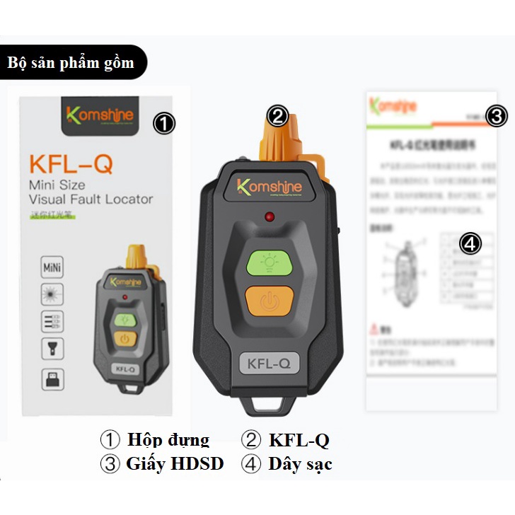 Bút Soi Cáp Quang KFL-Q 10km dạng móc khoá - pin sạc 1000mAh
