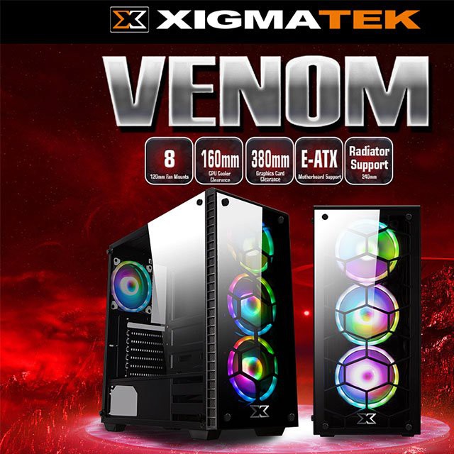 Vỏ case Xigmatek Venom - Kèm 4 fan Led 5 màu, E-ATX, 2 mặt kính cường lực - ATcomputer