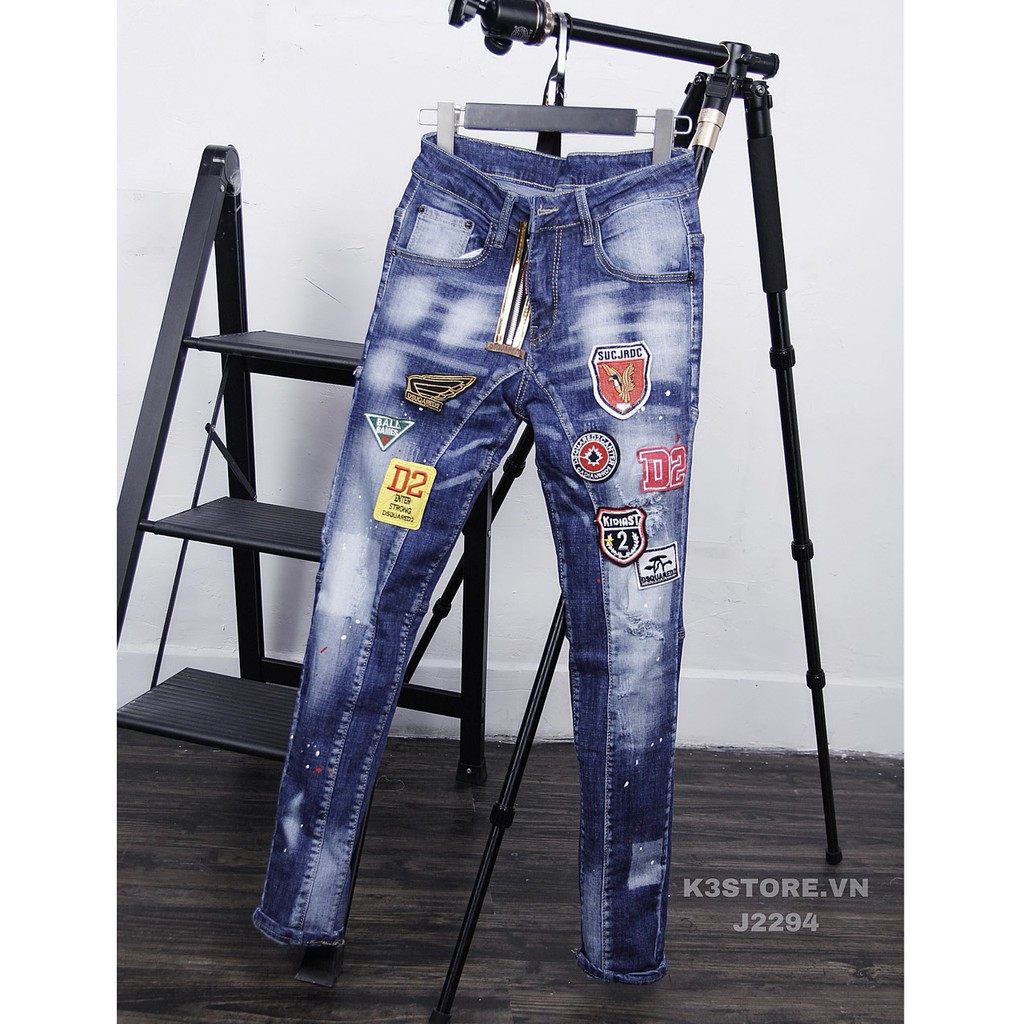 Quần jean nam xanh rách logo dsq K3 STORE jean bò cao cấp form chuẩn j2294