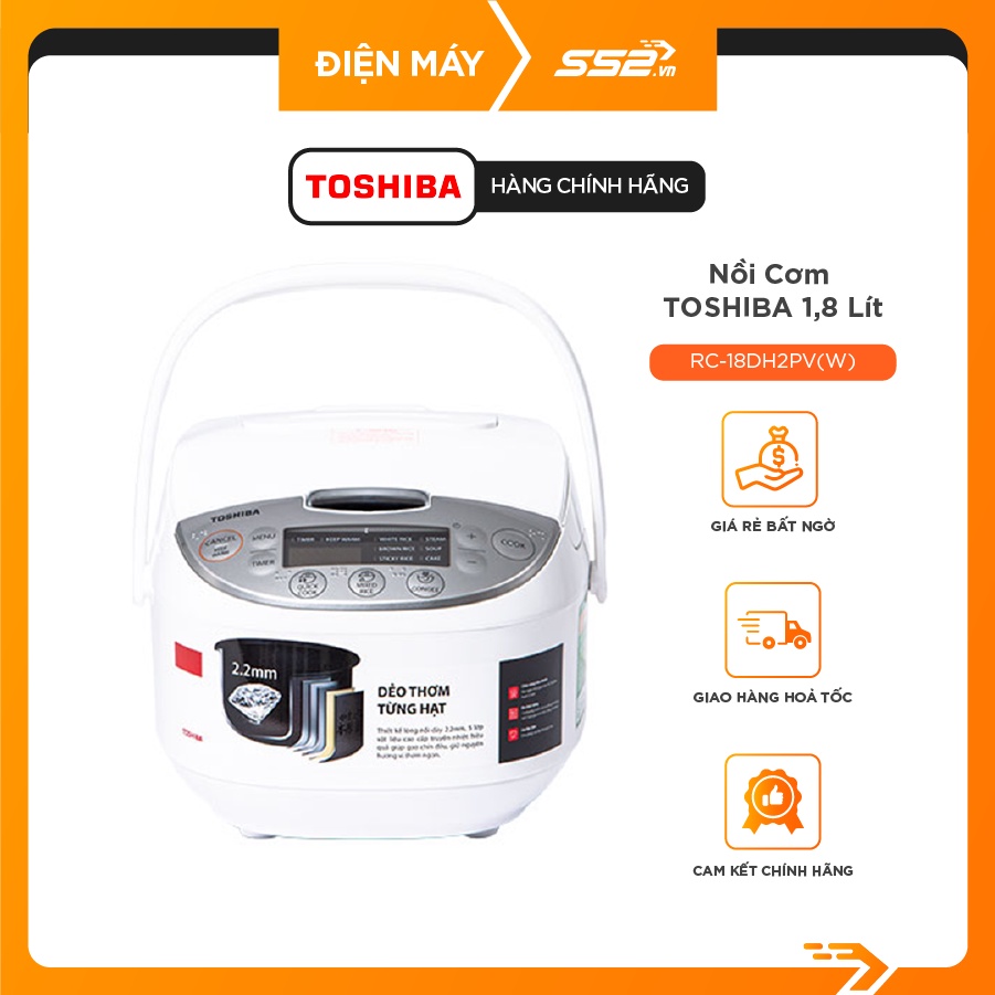 [Mã ELHADEV giảm 4% đơn 300K] Nồi Cơm Điện Tử Toshiba 1.8 Lít RC-18DH2PV(W) - Bảo Hành Chính Hãng