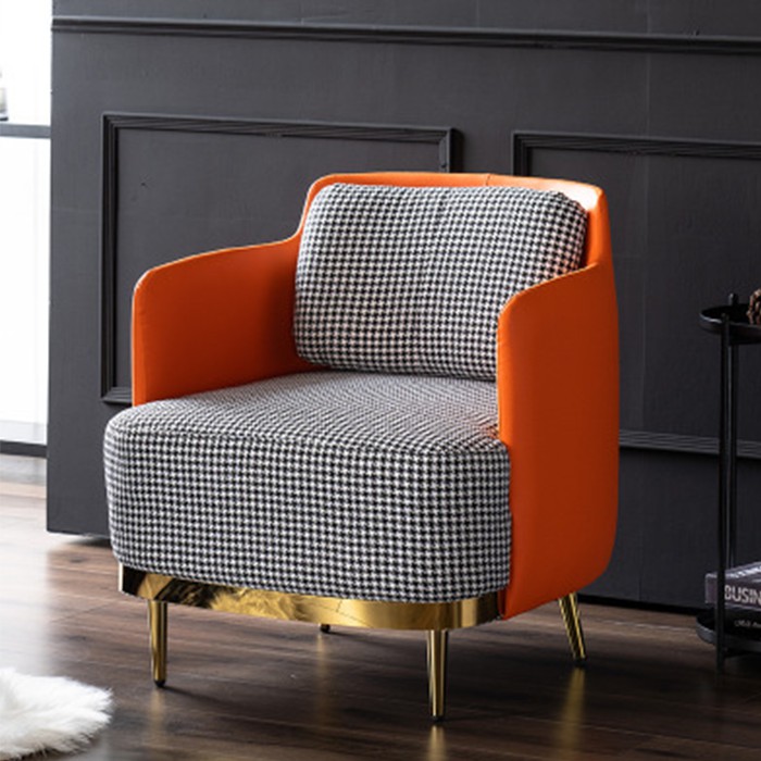 Ghế sofa đơn chân sắt mạ vàng nệm nỉ tựa lưng da cao cấp - Sofa nỉ phòng khách - Ghế salon trang trí nhà đẹp GNK009