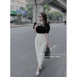 Áo sơmi cổ sen nơ đá