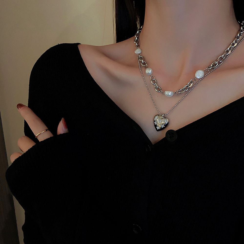 Bộ 2 Vòng cổ Choker Hai Lớp Mặt Trái Tim Phong Cách Hàn Quốc Cổ Điển Thời Trang Cho Nữ