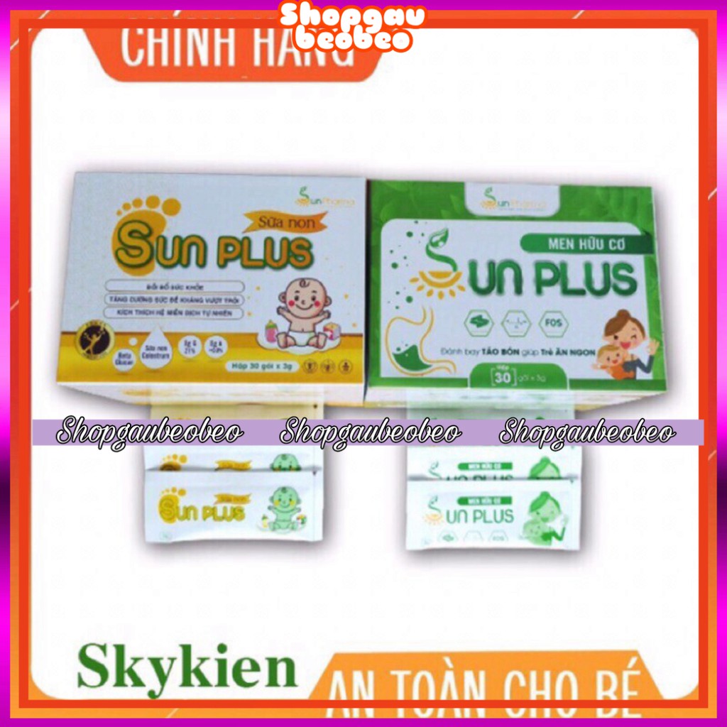 Combo Men sống hữu cơ Sunplus + Sữa non Sun.plus dùng cho trẻ biếng ăn, chậm hấp thu, chậm tăng cân, ngủ không sâu giấc