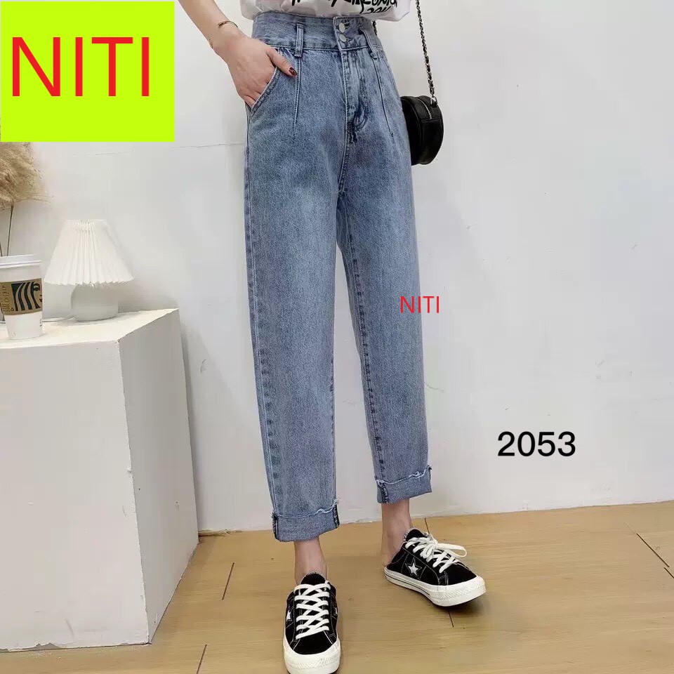 [ VIDEO HÌNH THẬT!! ] QUẦN JEAN NỮ LƯNG CAO KIỂU QUẦN JEAN BAGGY NỮ LƯNG CAO NITI MÀU XANH NHẠT 2 NÚT  SIÊU LẠ-NY12308