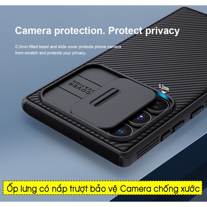 Ốp lưng Galaxy S22 Ultra Nillkin Camshield bảo vệ Camera - Hàng Chính Hãng
