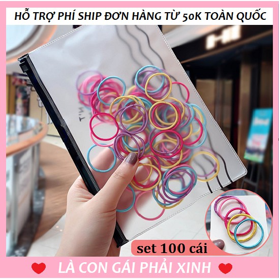 Combo 100 sợi Thun cột tóc nhỏ cho bé, kèm túi Zip tiện lợi