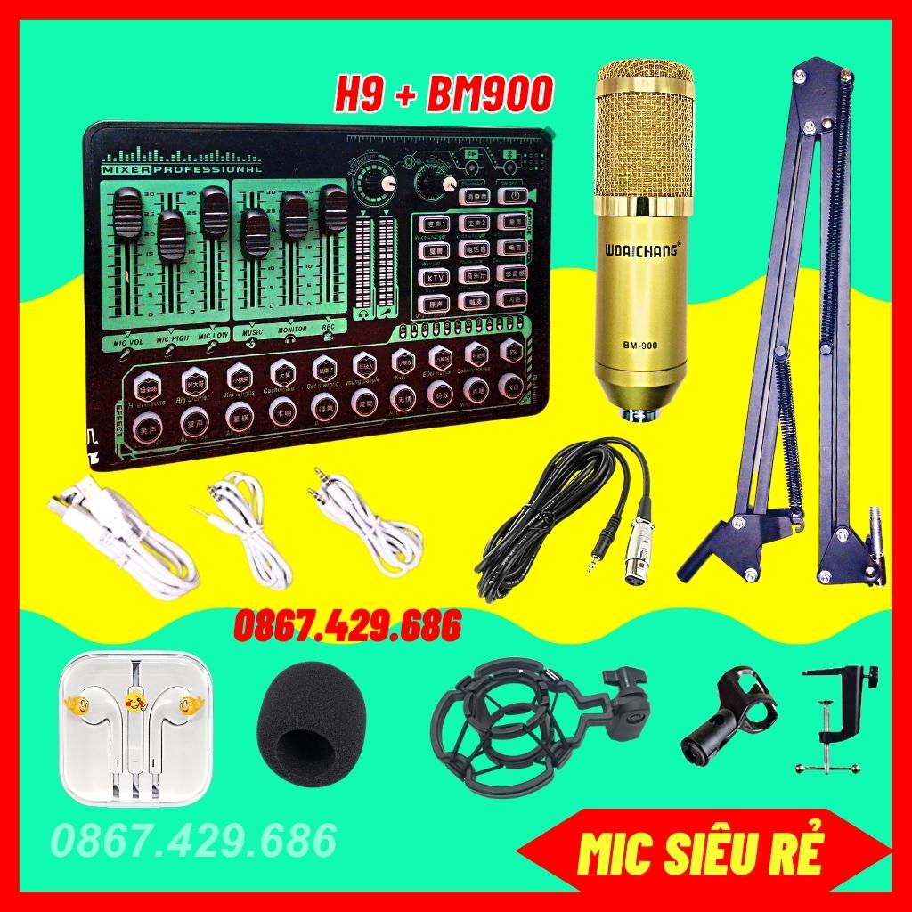 Bộ mic thu âm, livestream H9 2021 BM900 bluetooth, có tiếng cười vỗ tay, autotune, chế độ giả giọng thú vị sinh động