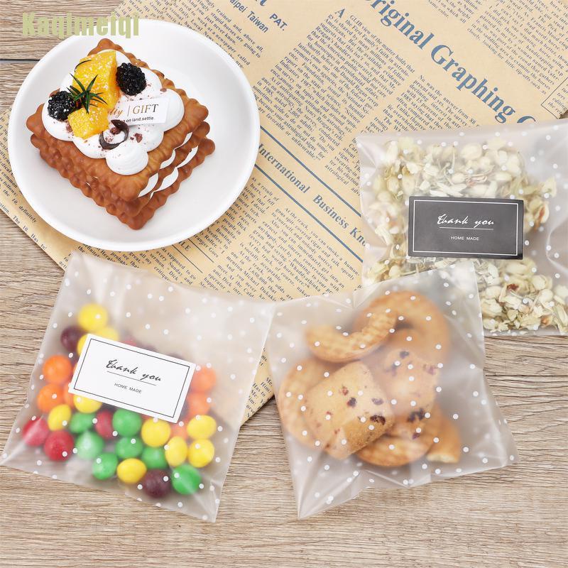 Set 100 túi bóng kính bánh quy trong suốt với 100 miếng dán DIY chất lượng cao
