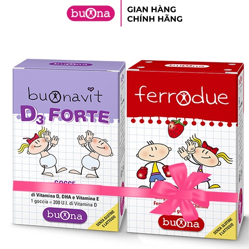 Combo Vi Chất Thiết Yếu Sắt - DHA - D3 Gồm Sắt II Hữu Cơ Buona Ferrodue và Buona D3Forte - Giúp Con Phát Triển Toàn Diện