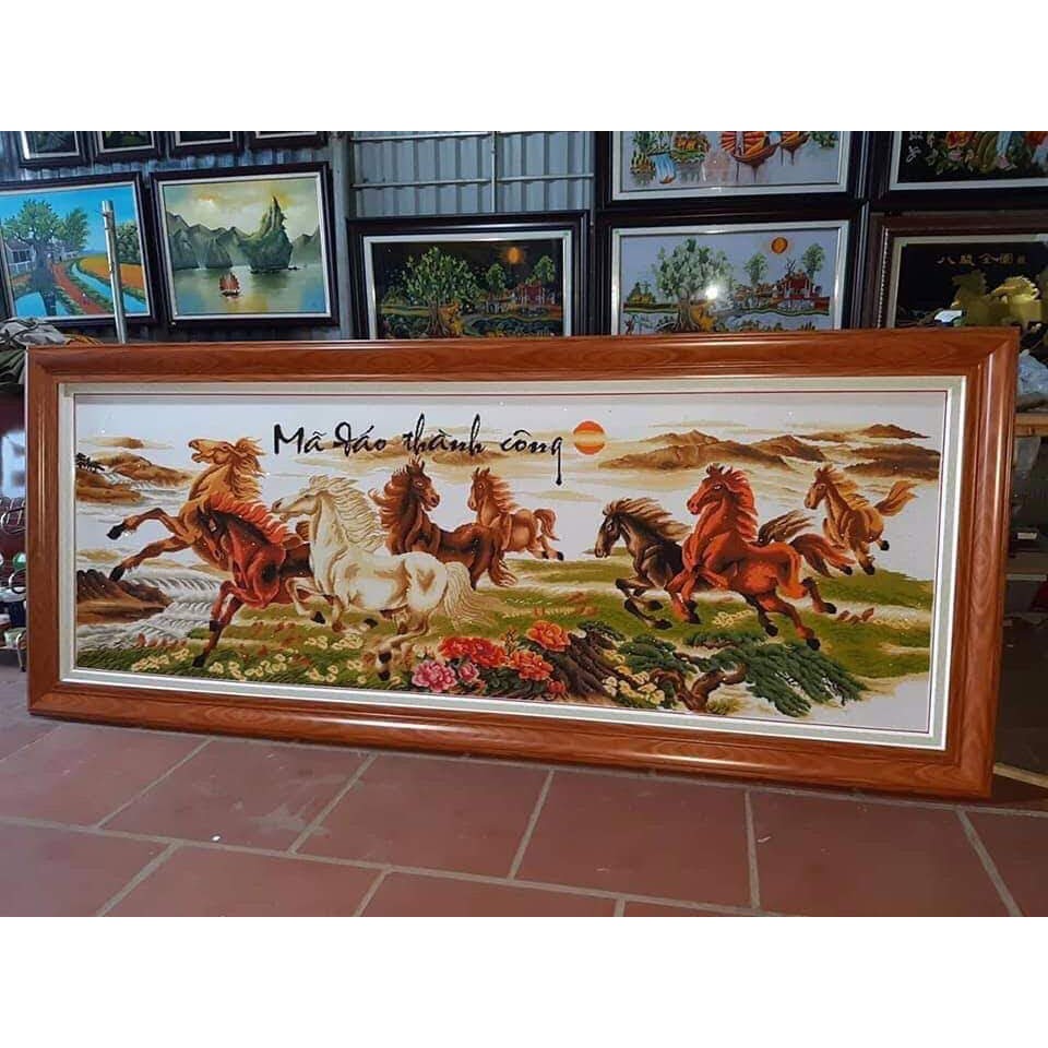 Tranh Thêu Chữ Thập MÃ ĐÁO THÀNH CÔNG. Kích Thước: 1m50 x 54cm - 1m79 x 66cm - 2m22 x 83cm