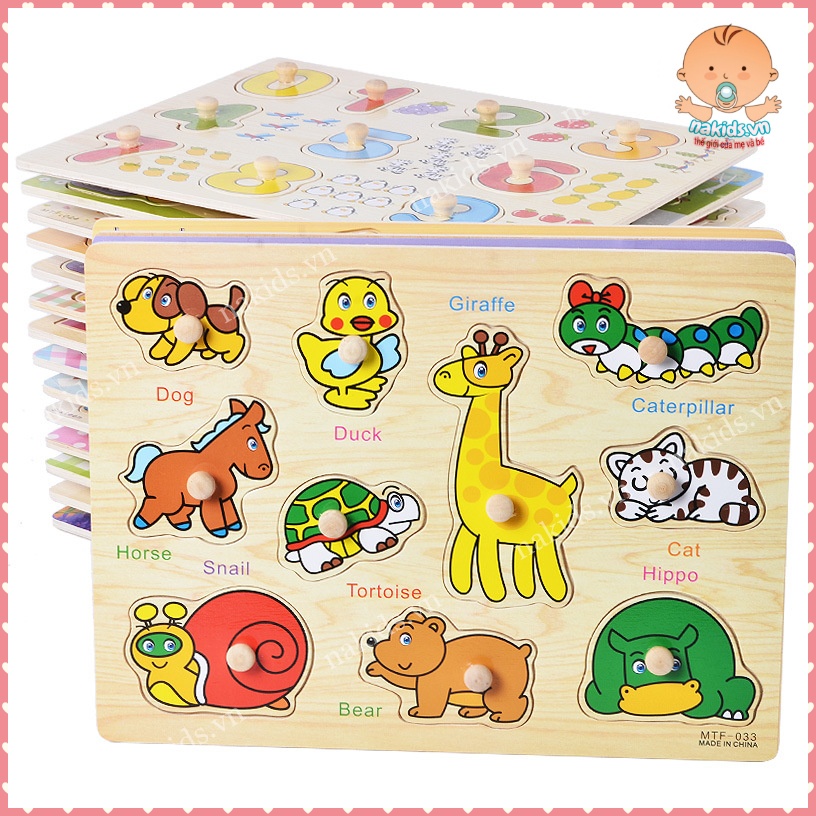 Đồ Chơi Bảng Ghép Hình Núm Gỗ - Bảng Gỗ Có Núm Cho Bé Loại To Đẹp 22×30cm Nhiều Chủ Đề