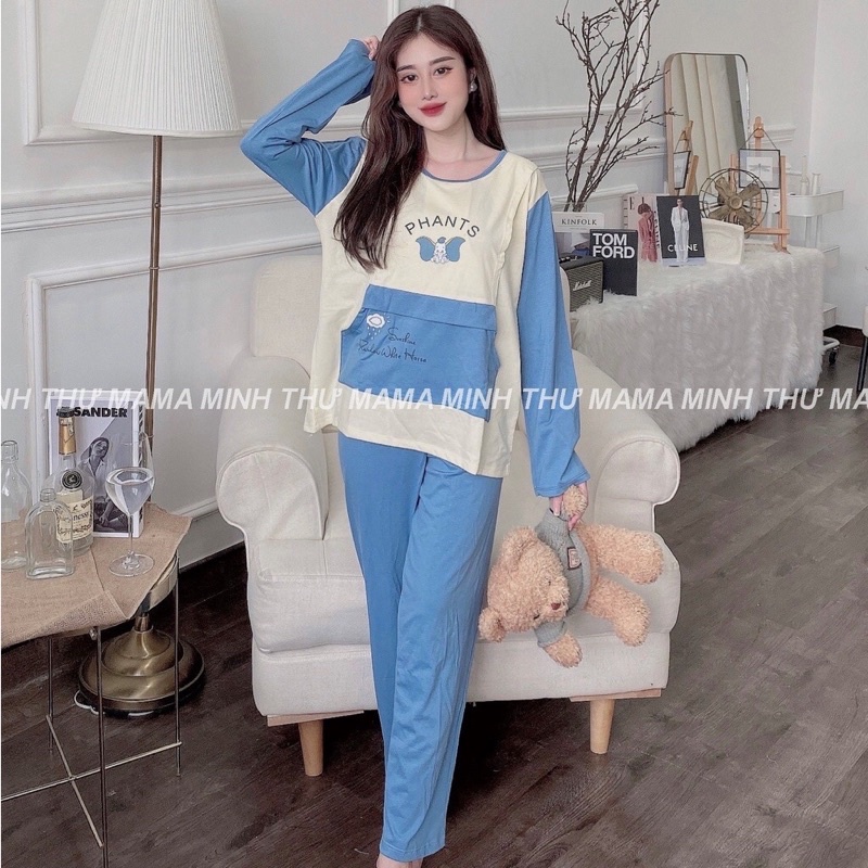 Bộ đồ bầu và sau sinh thu đông dài tay mặc nhà chất Cotton thời trang thiết kế cao cấp bdcottondai0987