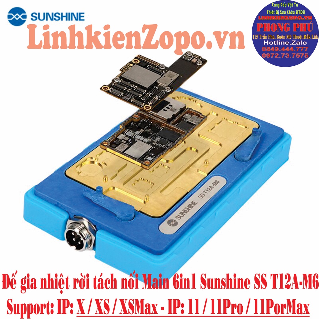 Đế gia nhiệt rời Sunshine SS T12A-M6 dùng đề tách nối Main 6in1: Support: IP X đến 11ProMax
