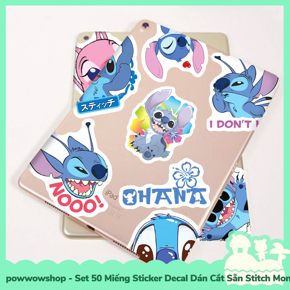 [Sẵn VN - Hỏa Tốc] Set 50 Miếng Sticker Decal Cắt Sẵn DIY Dán Trang Trí Vật Dụng Mẫu Stitch Monster Lovely Pink Blue