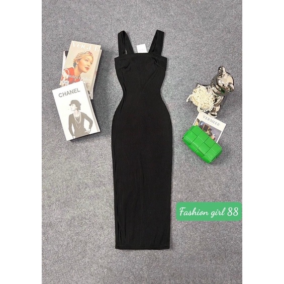 Đầm ôm body hai dây thun gân dáng dài nhiều màu