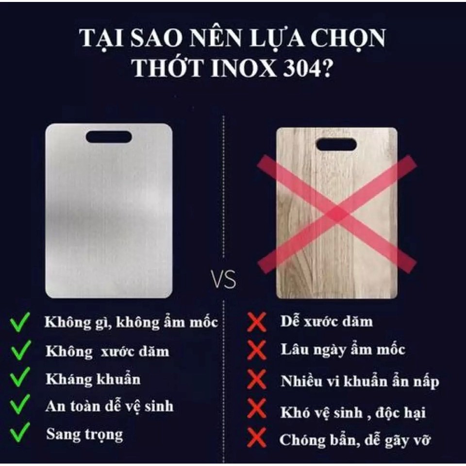 Thớt inox 304 cao cấp chống rỉ sét size 29x20cm