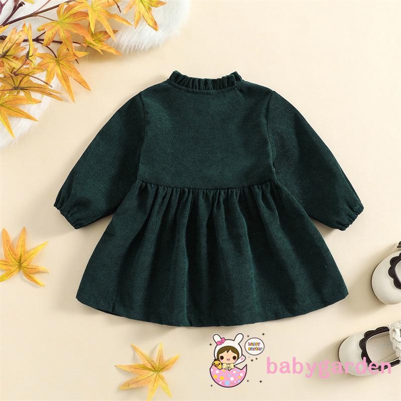 Đầm Chữ A Tay Dài Cổ Bèo Màu Trơn Thời Trang Mùa Thu Cho Bé Gái 0-4 Tuổi