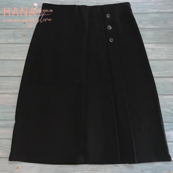Chân váy công sở dài qua gối dáng chữ A xếp ly bản to khóa sau phối 3 cúc - Màu đen trắng nâu - Vải dày mặc đi tiệc biển | BigBuy360 - bigbuy360.vn