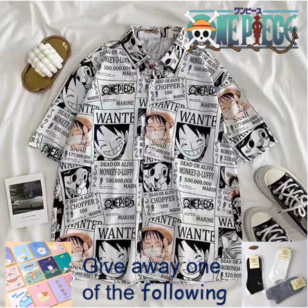 Anime Nhật Bản One Piece Monkey D Luffy In Áo sơ mi ngắn tay lửng Retro Phong cách Hồng Kông Mùa hè Trang phục ngoài trời Thiết kế thoải mái Kích thước lớn