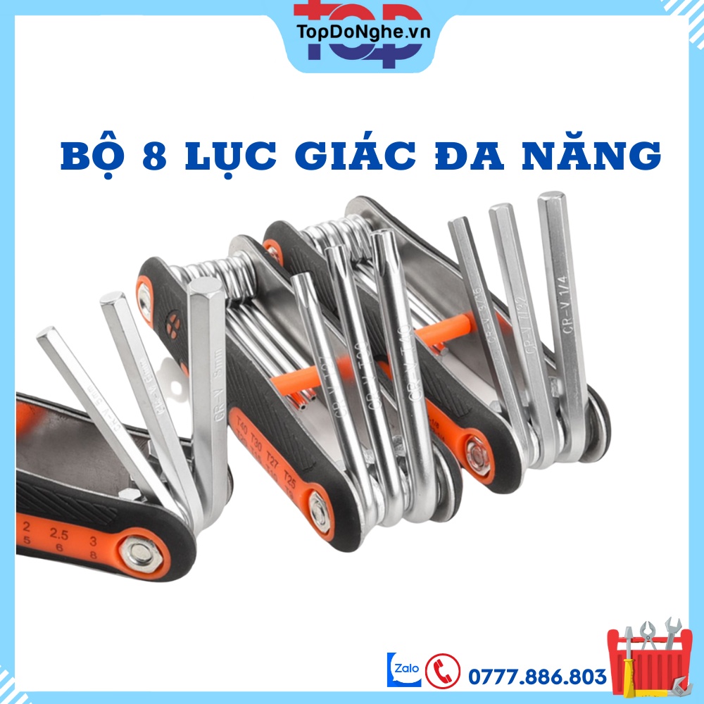 Bộ Lục Giác Gập 8 Chiếc Đầu Bằng và Hoa Thị cao Cấp - Thiết Kế Nhỏ Gọn, Tiện Dụng, Dễ Dàng Tháo Lắp, Sửa Chữa