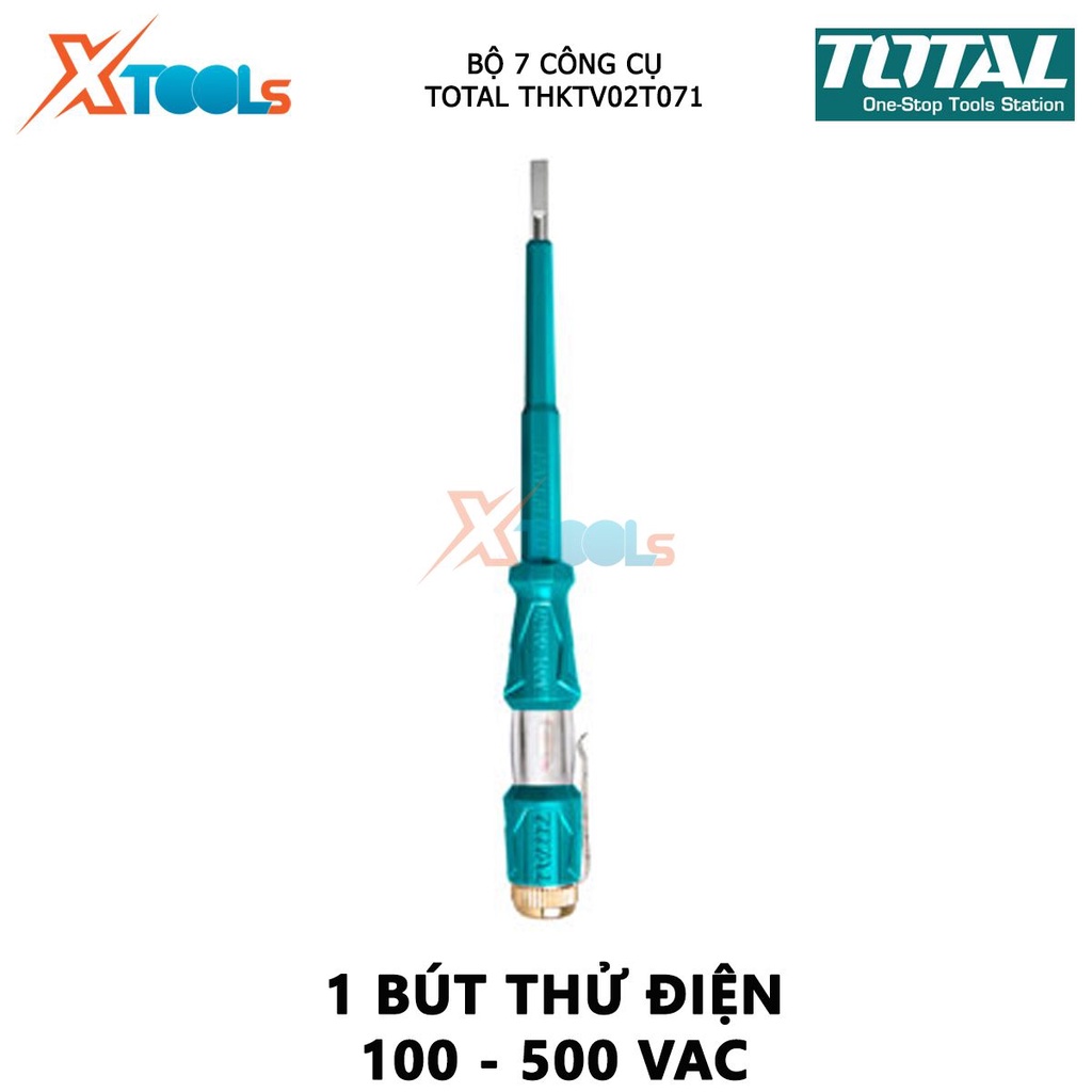 Bộ 7 công cụ viễn thông TOTAL THKTV02T071 Bộ 7 công cụ viễn thông gồm 1 Đồng hồ vạn năng kỹ thuật số, 1 kềm đo kỹ thuật