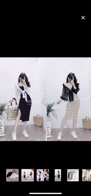 Áo sơ mi voan lửng cột eo siêu phong cách