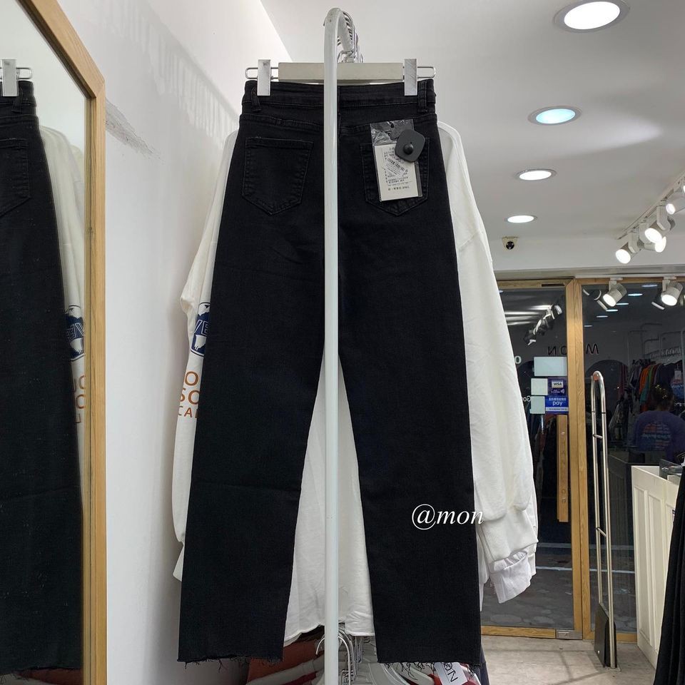 201058 Quần boots cut jeans ulzzang cho nữ form ôm loe nhẹ tôn dáng màu đen có rách | BigBuy360 - bigbuy360.vn