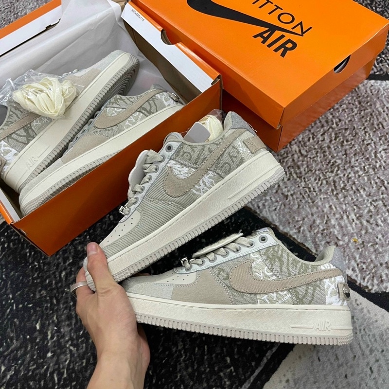 Giày AF1 travis scott xám kem khuy bấm, giày air force 1 travis scot xám cao cấp