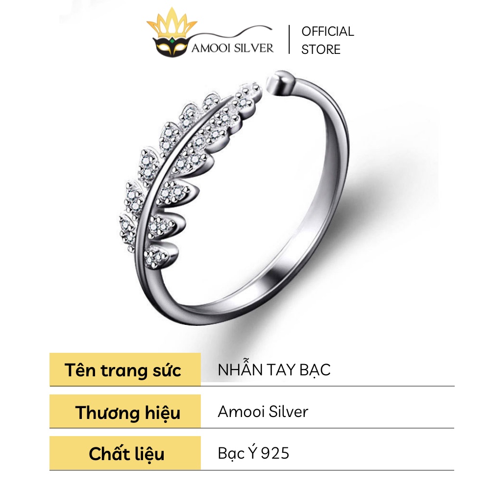 Nhẫn bạc S925 freesize lá nạm đá - Amooi Silver AN02