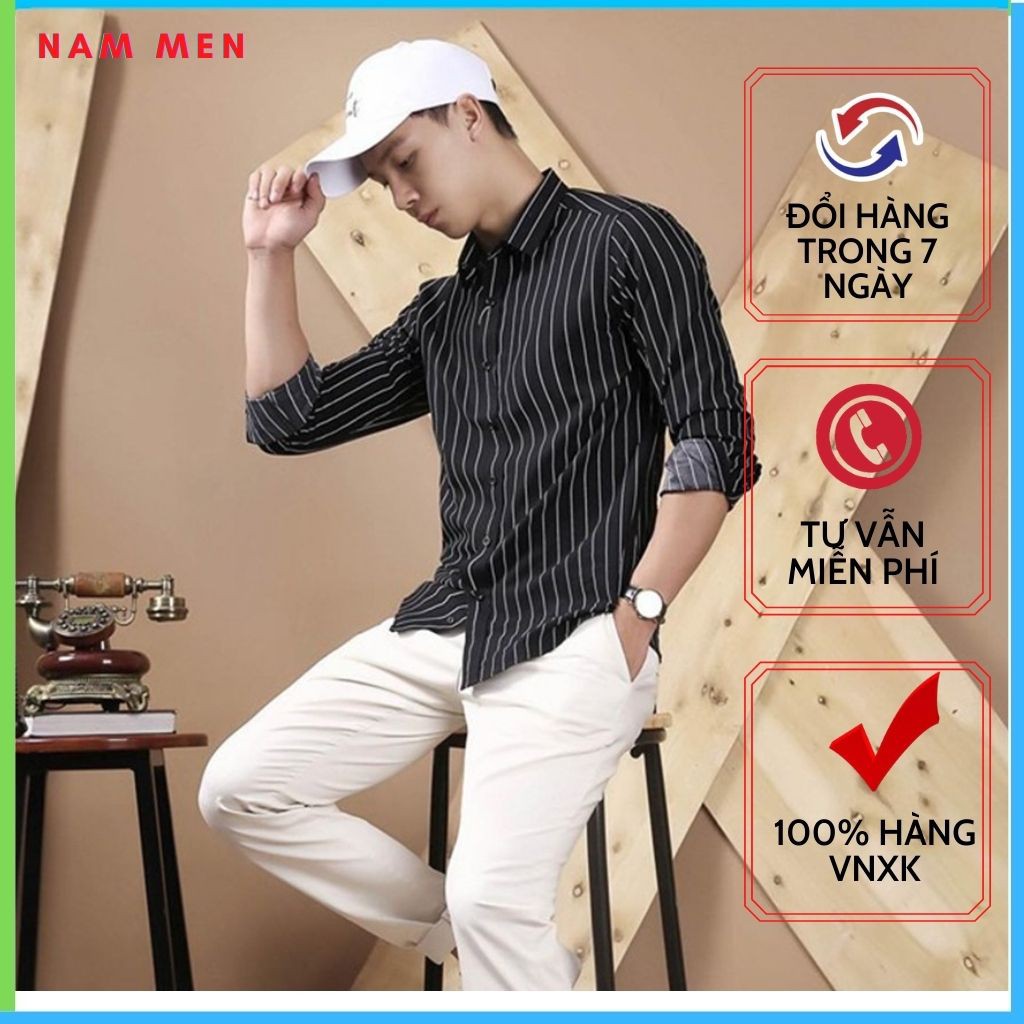 Áo Sơ Mi Kẻ Sọc Nam Dài Tay,Vải Lụa Cao Cấp Chống Nhăn, Mát Mịn Thấm Hút Mồ Hôi | BigBuy360 - bigbuy360.vn