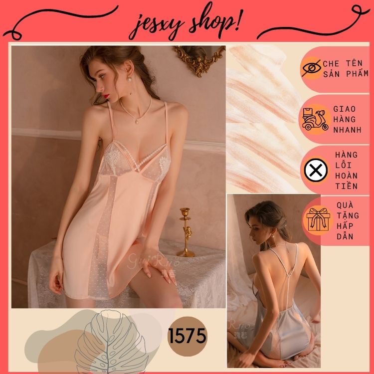 Đầm ngủ hai dây, Váy ngủ gợi cảm chất voan mỏng xuyên thấu pha ren hàng Quảng Châu cao cấp, Jesxyshop D1575