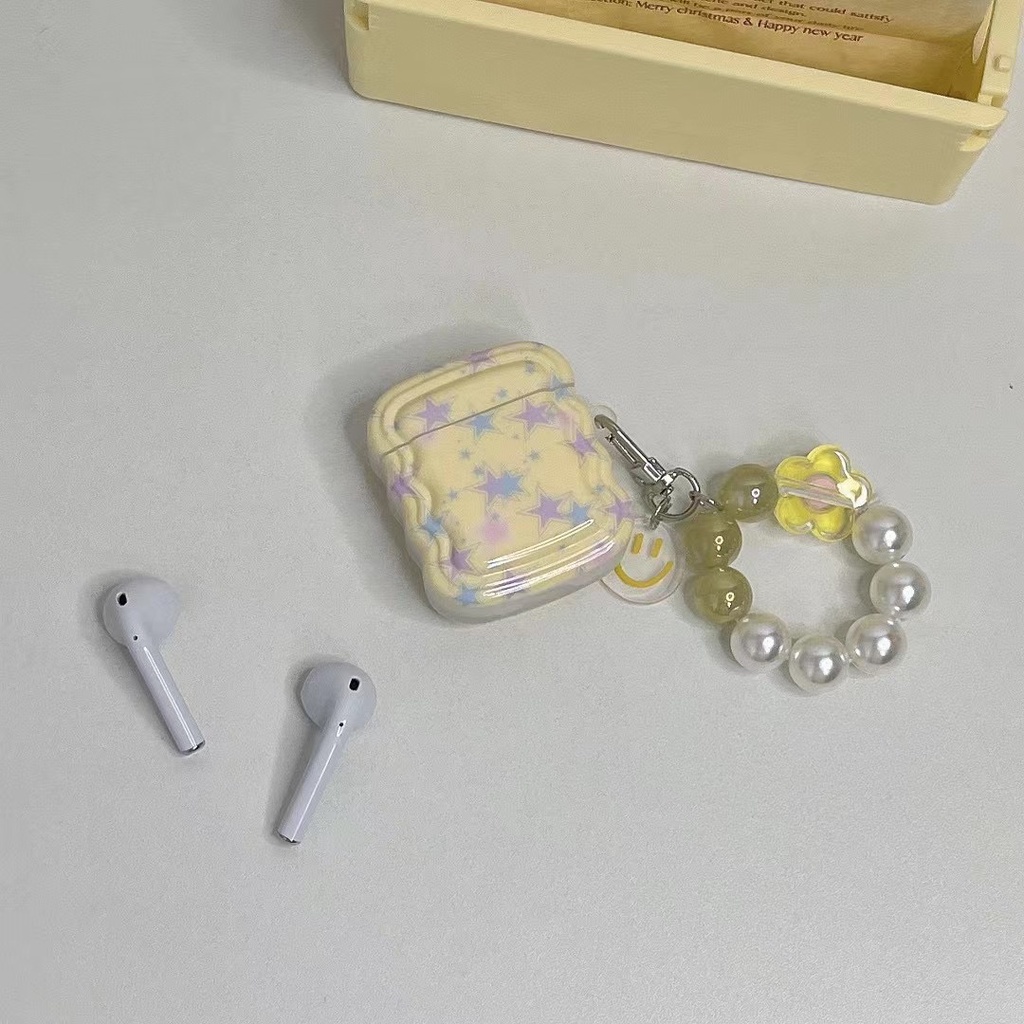 Vỏ Bảo Vệ Hộp Sạc Tai Nghe Bluetooth airpods 1 2 3 pro Bằng tpu Mềm Hình Ngôi Sao Vàng Nhỏ Gắn Hạt Dễ Thương Mới