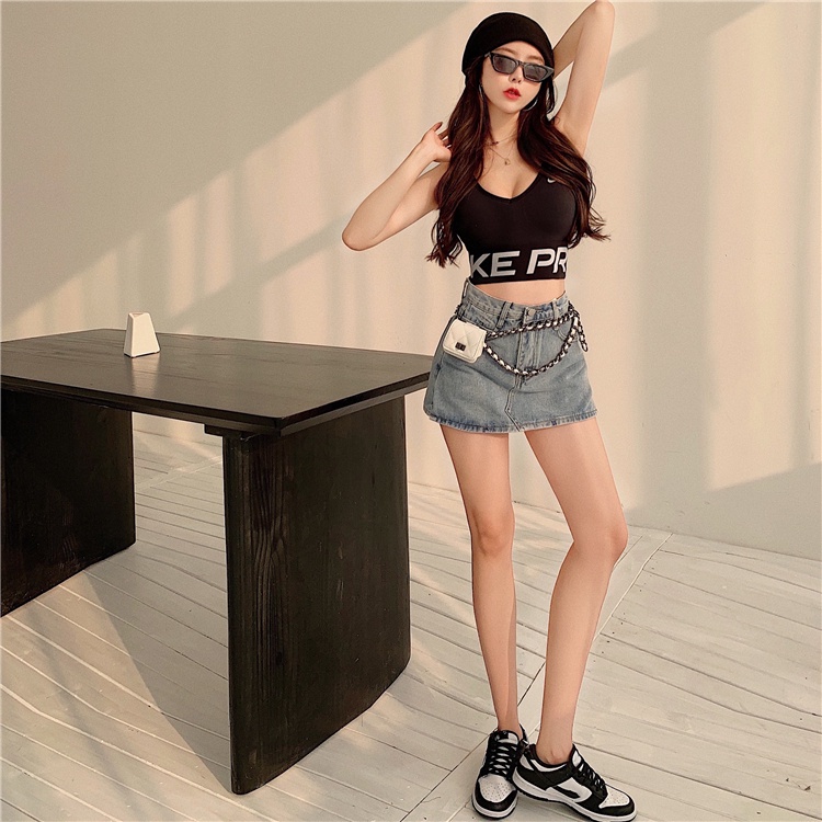 QKOOLE Chân váy jean Lưng Cao Phong Cách Retro Hàn Quốc Cho Nữ