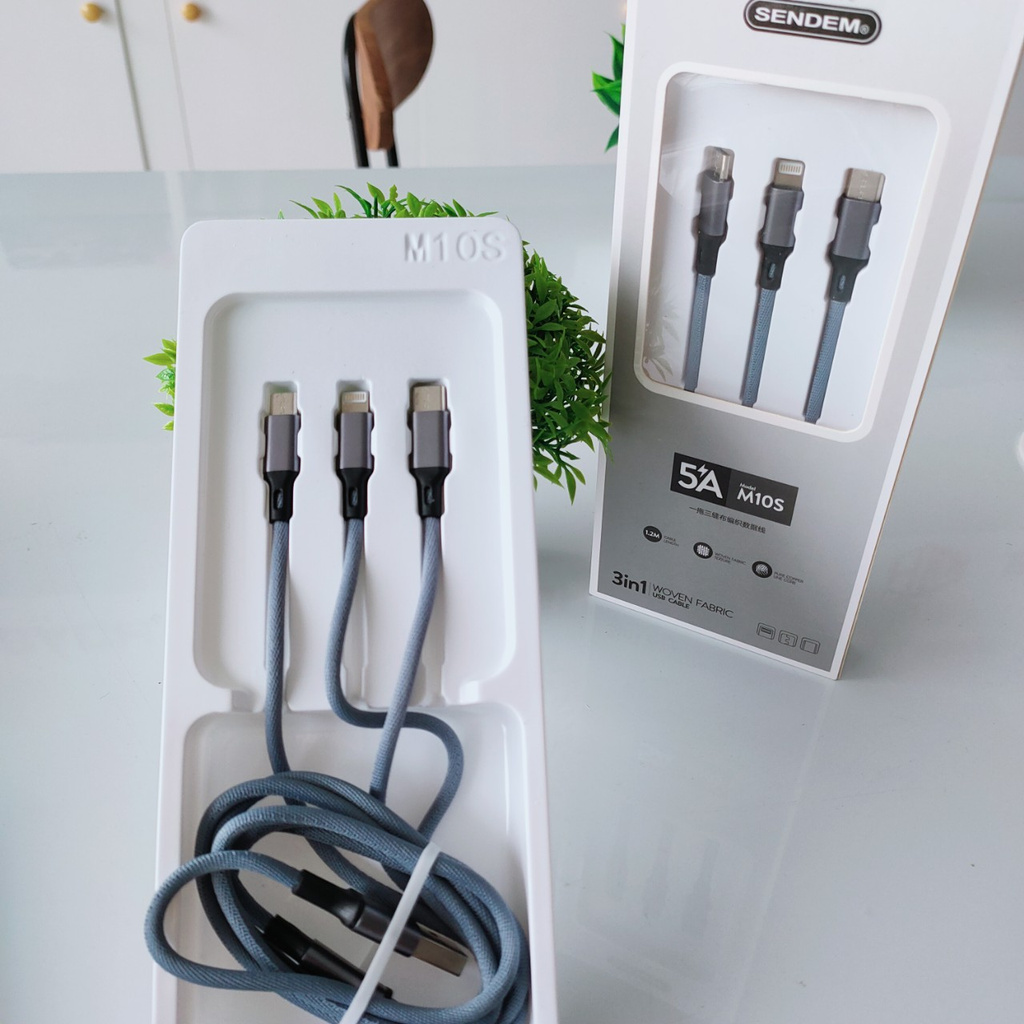 Cáp sạc 3in1 MicroUSB,,TypeC M10S bọc dù cao cấp hỗ trợ sạc nhanh 5A