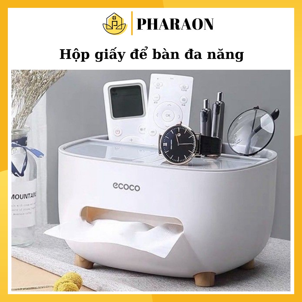 Hộp Đựng Khăn Giấy Ăn Đa Năng Ecoco Có Giá Đỡ Điện Thoại Sang Trọng - PHARAON