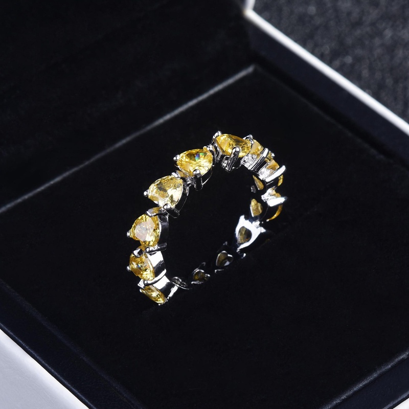 Nhẫn đính hôn bạc 925 hình trái tim đính đá zircon màu sắc thời trang