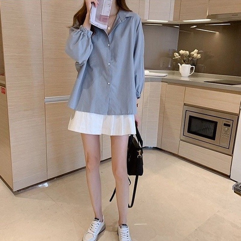 Áo sơ mi tay dài dáng rộng phong cách Hàn Quốc thời trang mùa xuân dành cho nữ 21830 | BigBuy360 - bigbuy360.vn