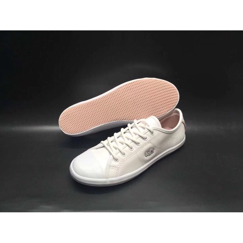 Giày nữ cổ tròn đế bằng ôm chân da thật lacoste