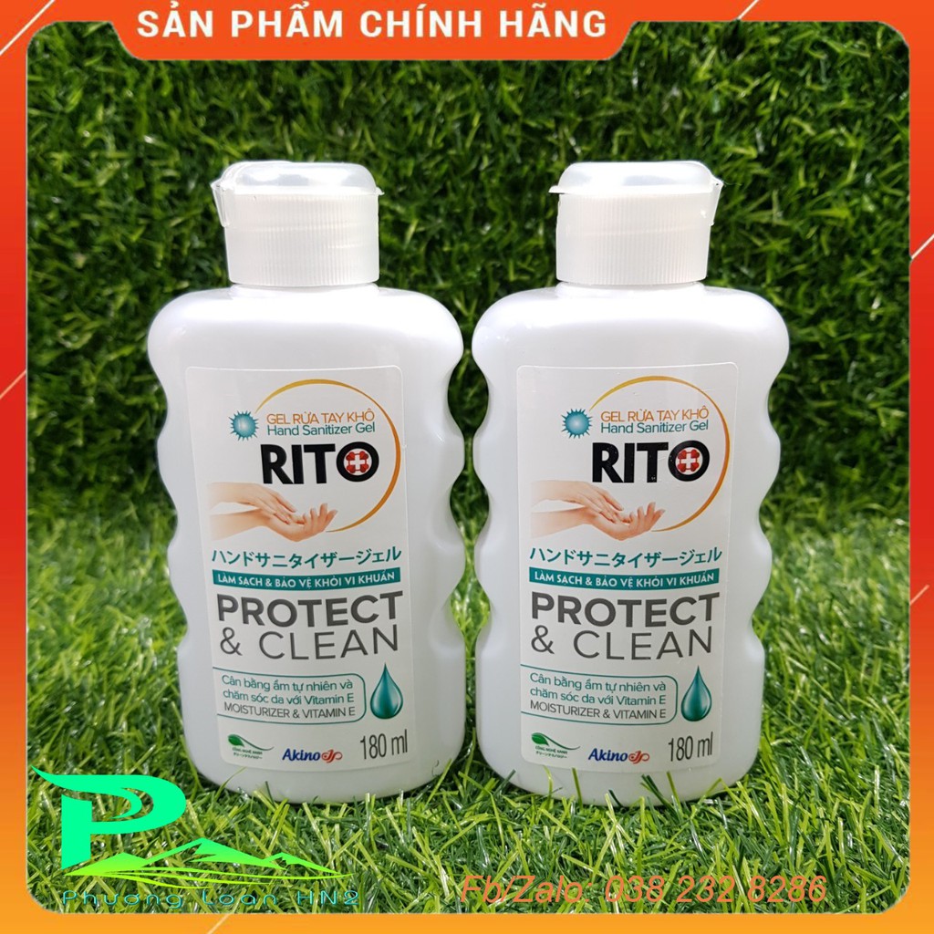 Combo 2ch Rửa tay khô diệt khuẩn, cân bằng ẩm, bảo vệ da tay với Vitamin E dạng Gel RITO Chất lượng Nhật Bản chai 180ml