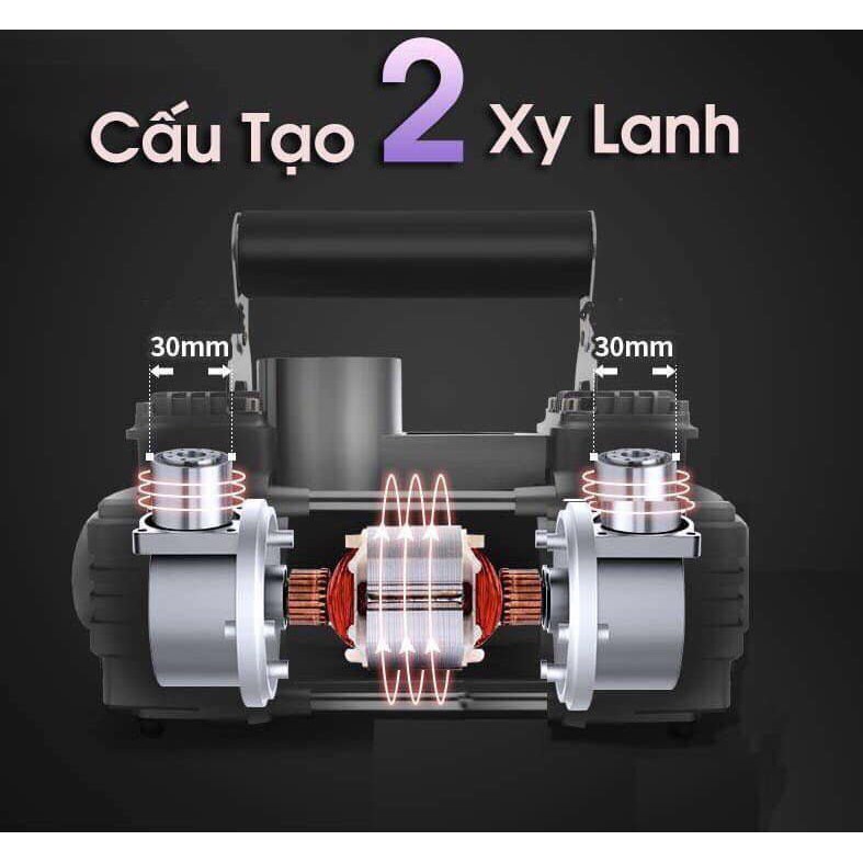 Bơm Ô Tô 2 Piston Xylanh AIR COMPRESSOR Công Suất Lớn Siêu Khỏe Siêu Nhanh - Máy Bơm Lốp Xe Hơi 12v