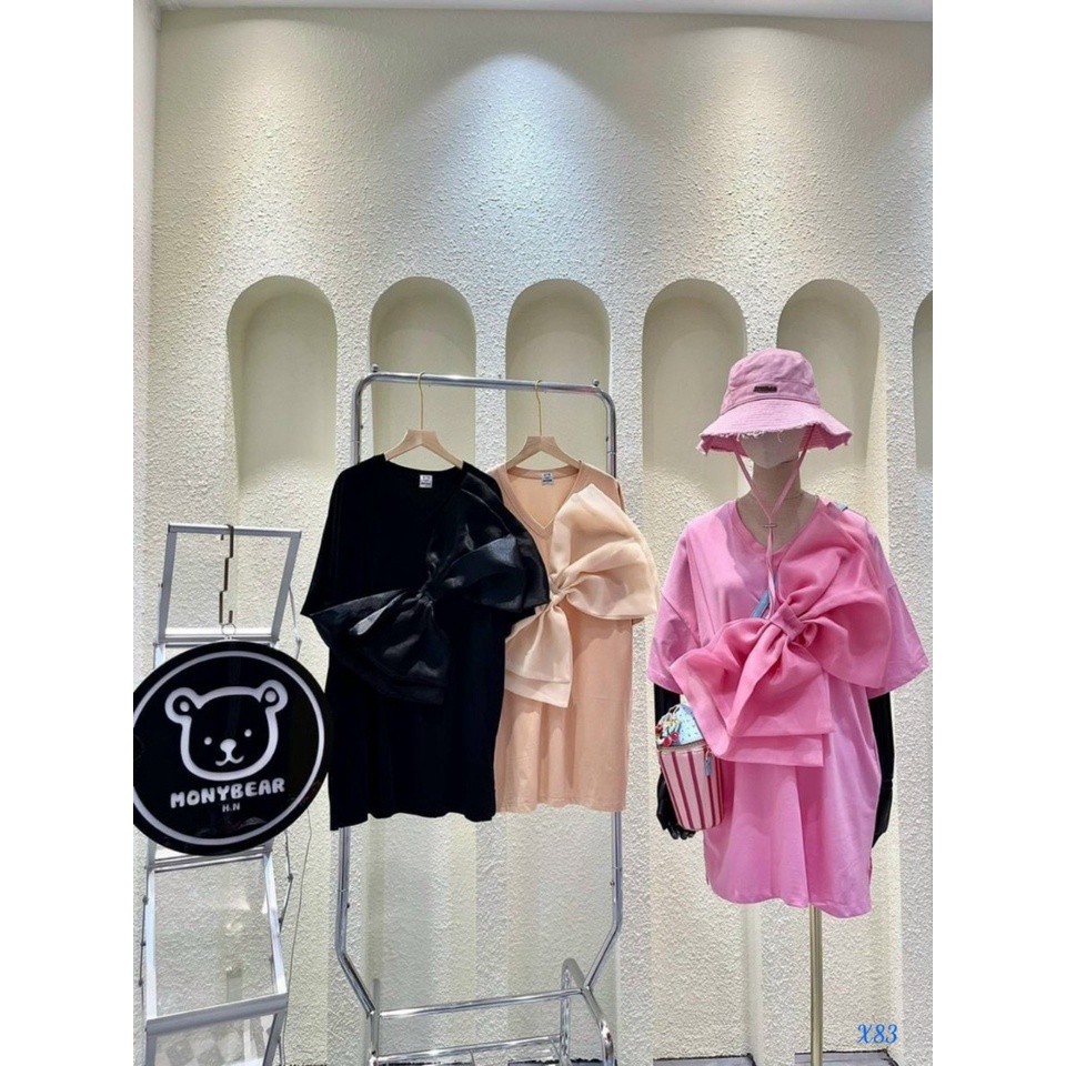 [Đầm sale] Đầm cotton ngắn tà đi chơi phong cách cute phối nơ kiếng trước ngực siêu độc đáo