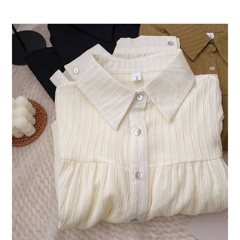 Áo Sơ Mi Chiffon Xếp Ly Dáng Rộng Tay Dài Phong Cách Hàn Quốc Baju Baju Wanita Lengan Panjang Hàng Mới Có Sẵn